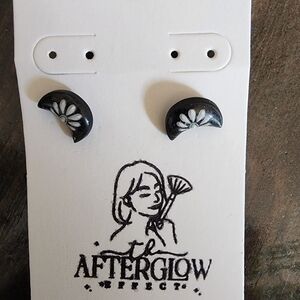 Afterglow Black Crescent Floral Stud Earrings